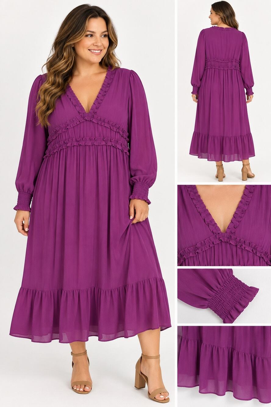 Hayley & Co. Purple Ruffle Midi Dress – Size 1XL